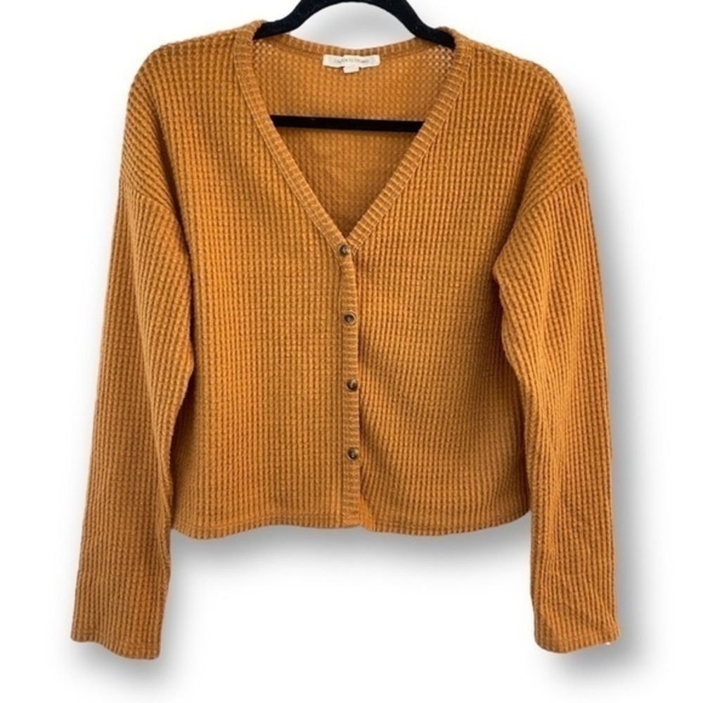 Caution to the Wind Cropped Waffle Weave Shirt Size M